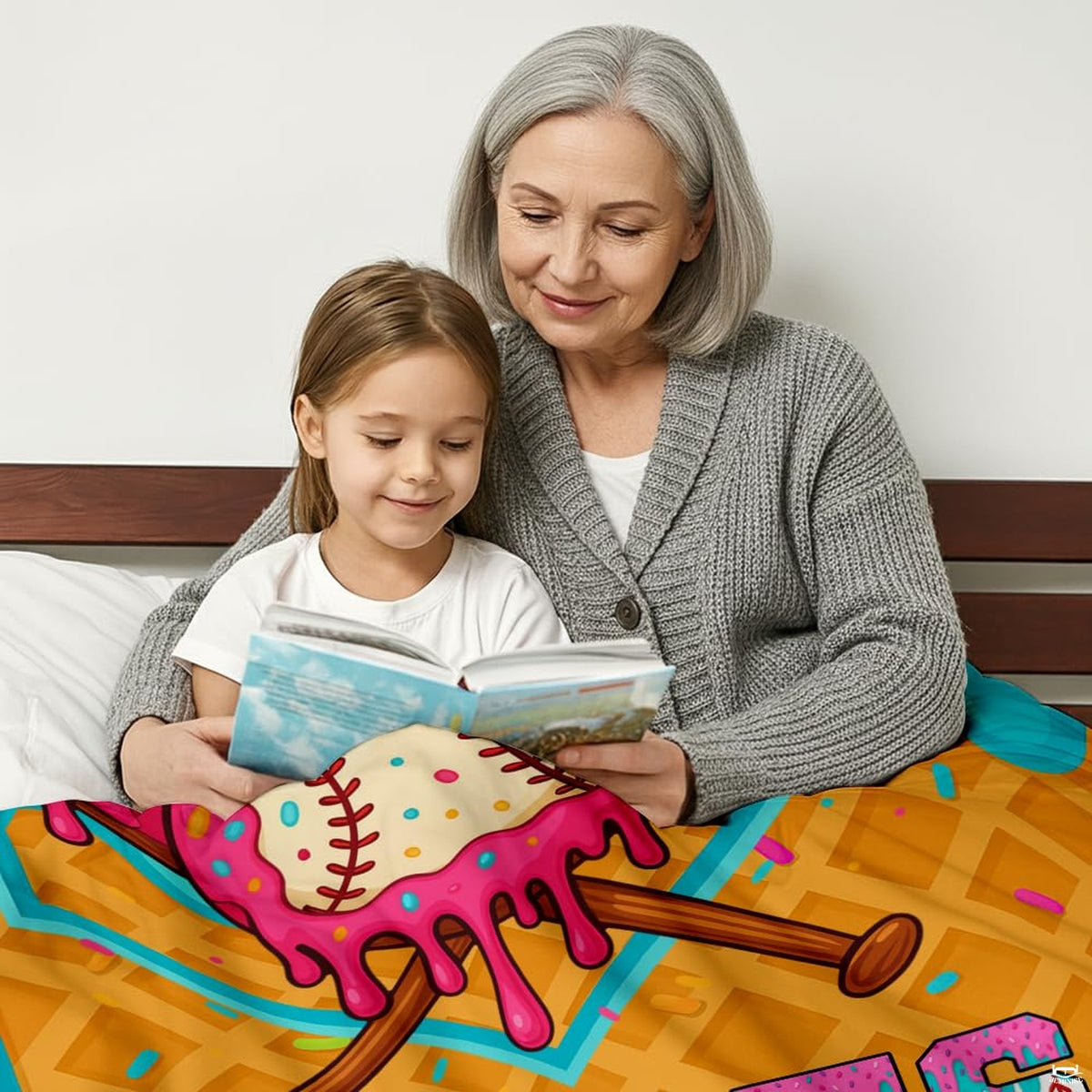 Melting baseball scoop textile spread smoothly across playroom floor
