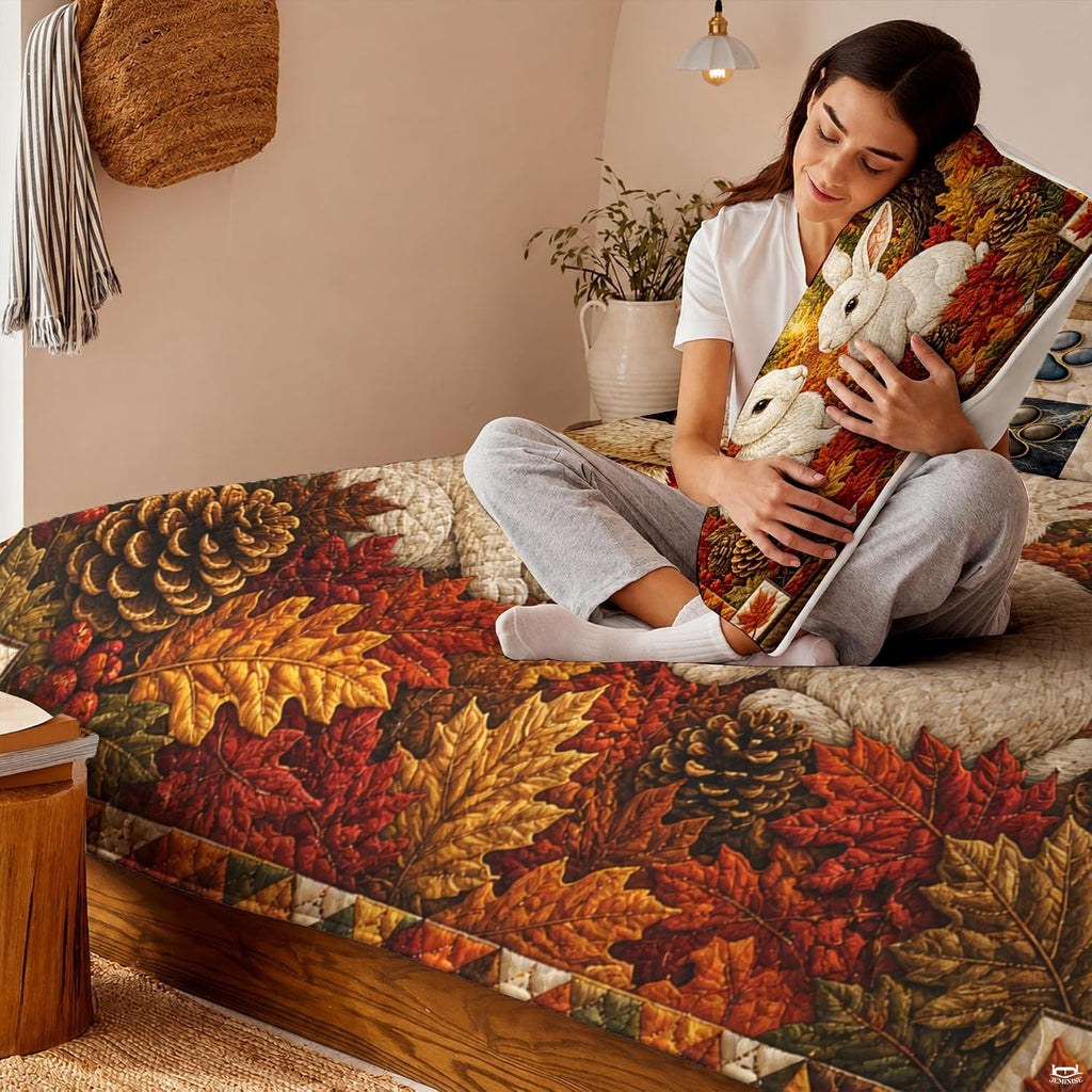 Charming bedroom styling featuring an autumn forest bunny rabbits bedding set