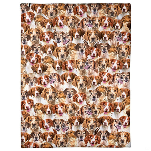 Brittany dog breed blanket featuring an all-over photo collage pattern.