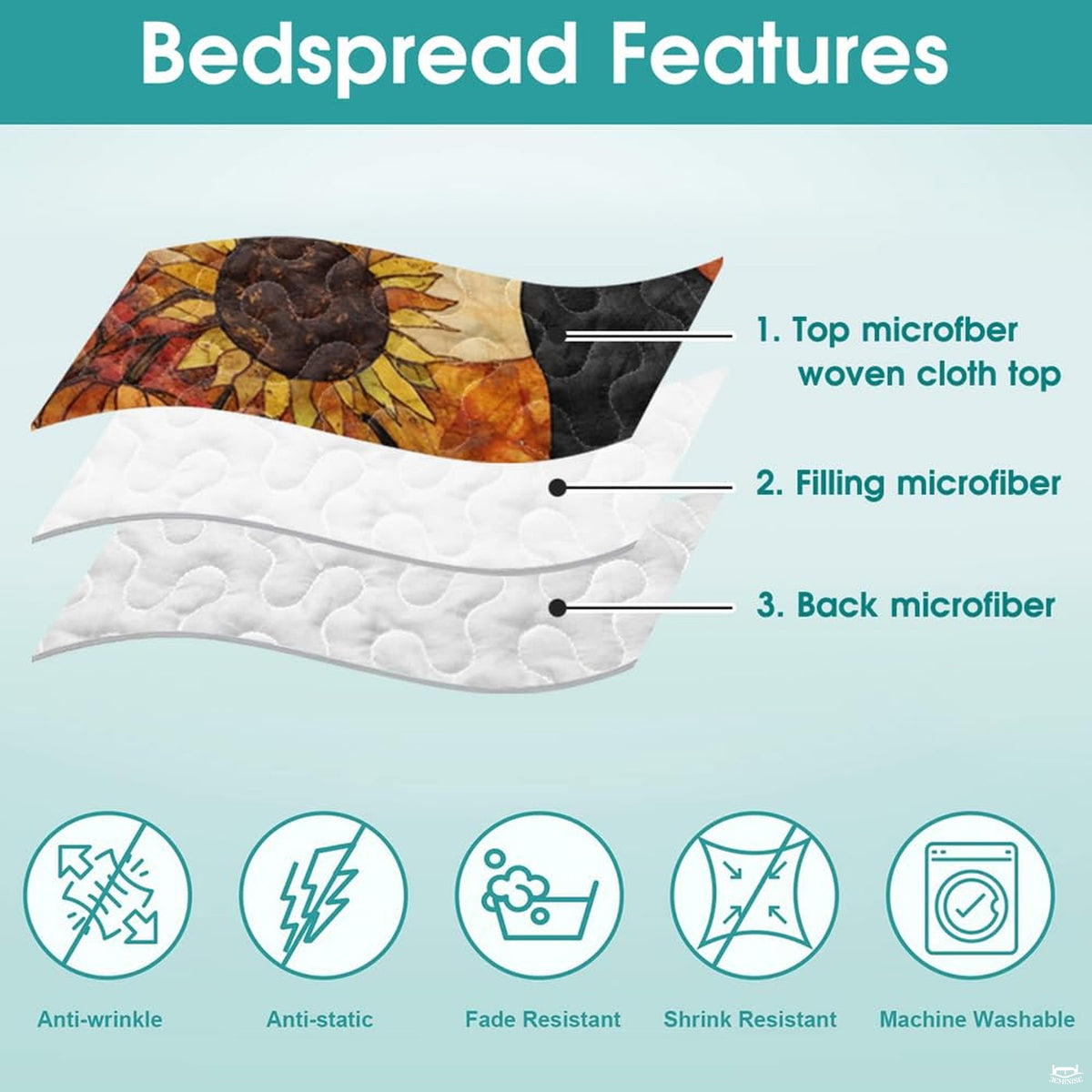 Side perspective of copper sienna leaf bedding set showing comprehensive decorative patchwork coverage in natural light.