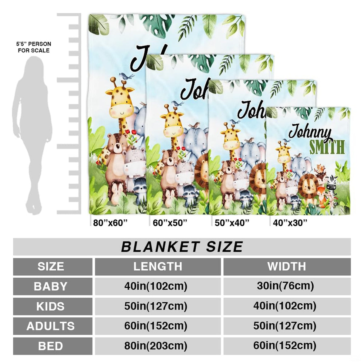 Cute safari animals throw blanket spread across modern bed in whimsical children's jungle bedroom