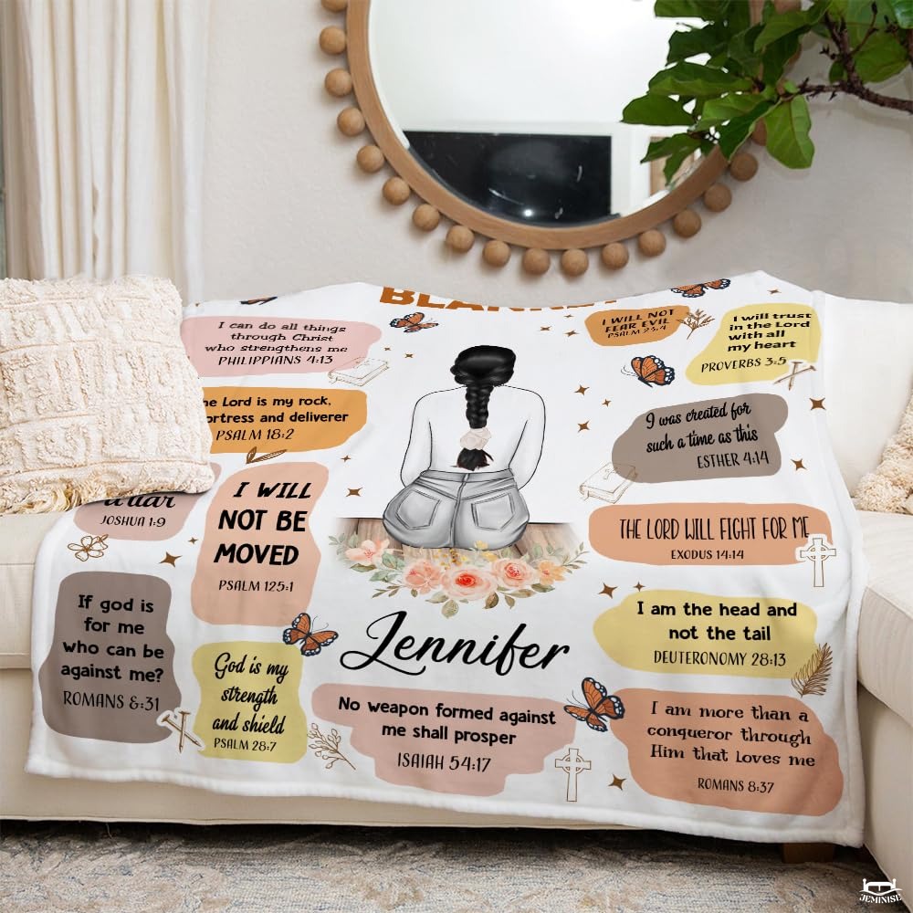 Personalized Christian Affirmation Woman Butterflies Throw Blanket