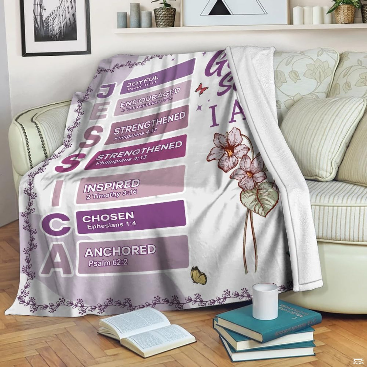 Close-up view of floral botanical sheets showing delicate wildflower illustrations and thematic accent watercolor tones.