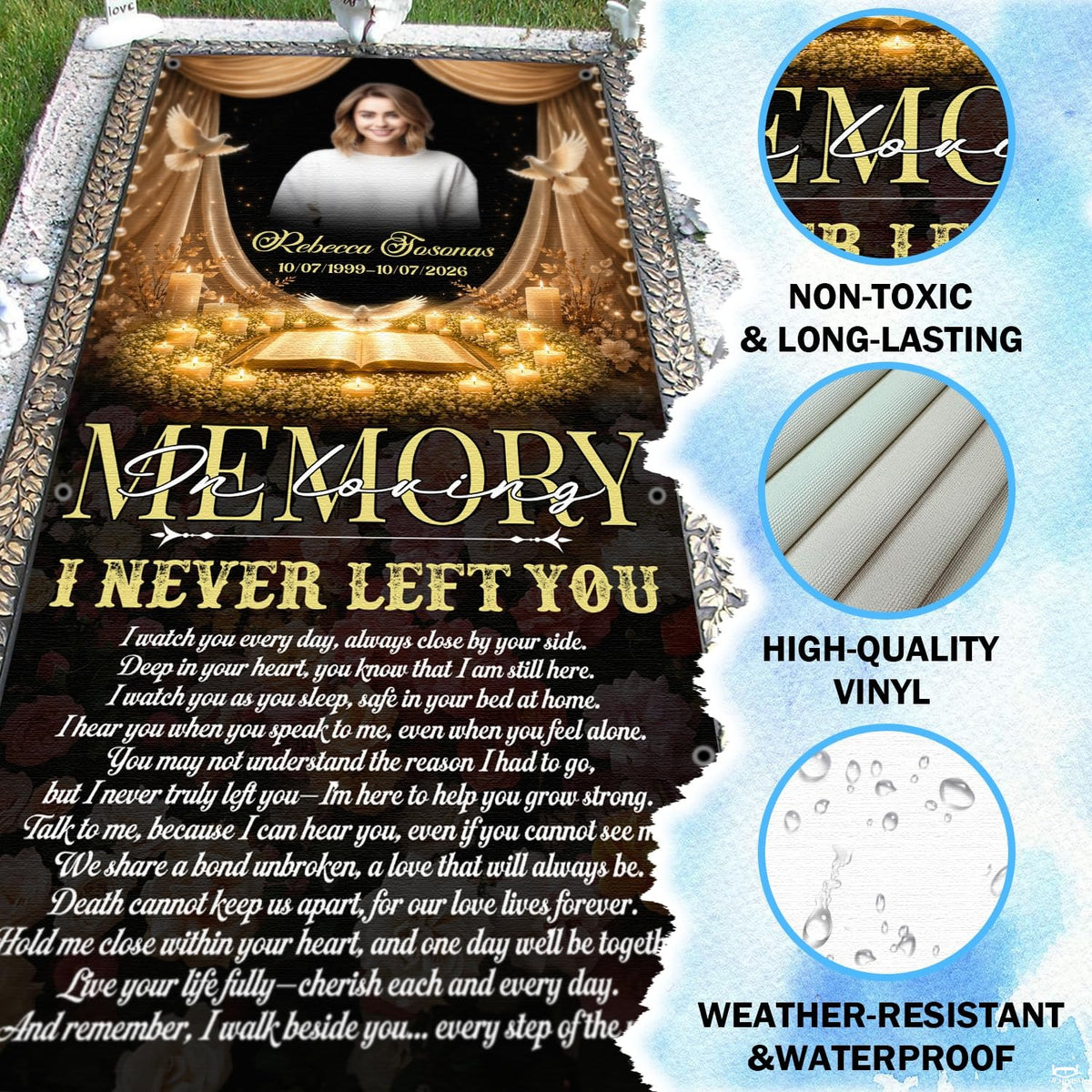 Graphic depicting available sizing proportions for the candlelight memorial tribute blanket