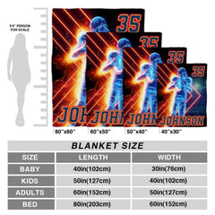 Electric neon blue football player with fiery chevron laser lines and varsity lettering, view 4.