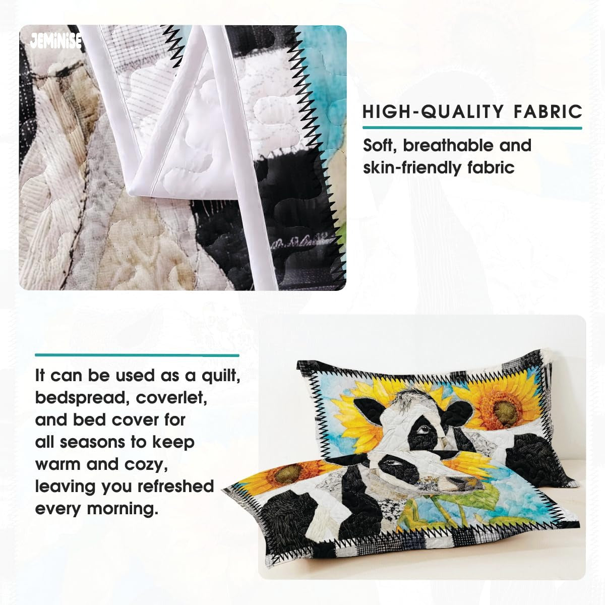Jeminise Cat Farmhouse Quilt Set, Cozy Animal Bedding