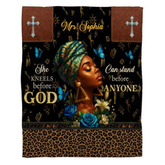 Lifestyle display of a person resting with the spiritual portrait throw blanket.