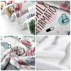 Nurse daily affirmations design with pastel color blotches and medical doodle art, view 5.