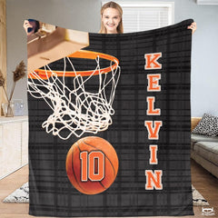 Personalized Basketball Ball Below Net Blanket with Name and Number