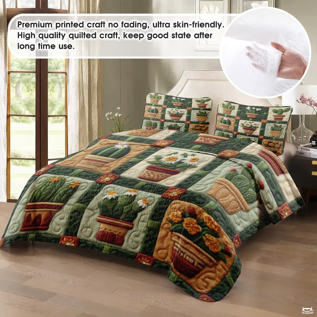 Desert Cactus Printed Quilt Set, Vibrant Cactus & Flower Quilt Bedspread Set – Colorful Bedding for Bedroom, Cozy Throw Quilt for Spring Summer Décor (Style #12)