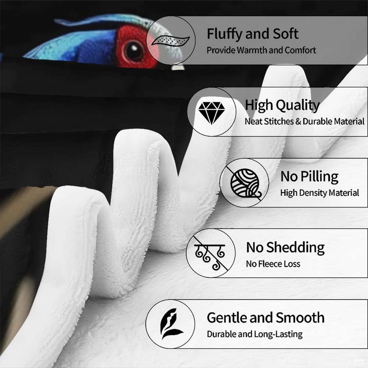 Detailed wing pattern and fanned tail accents on bird bedding motif.
