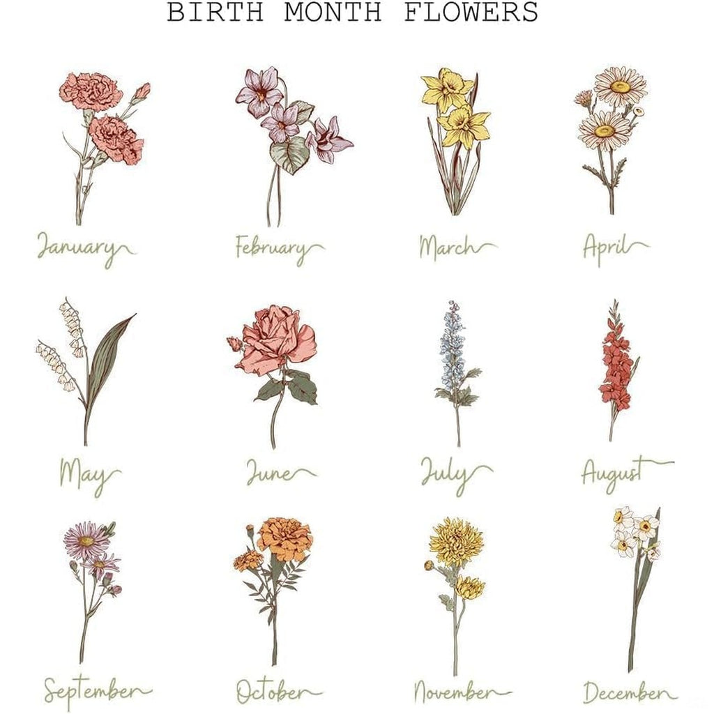 Illustrated chart displaying monthly botanical species illustrations