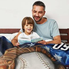 Baseball glove patriotic american flag blanket draped on lounge chair