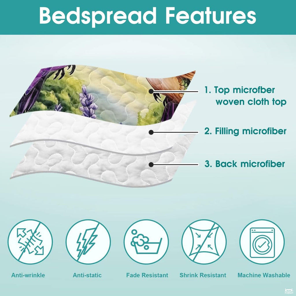 Overhead perspective of hummingbird bedding arranged across a garden-inspired bedroom mattress