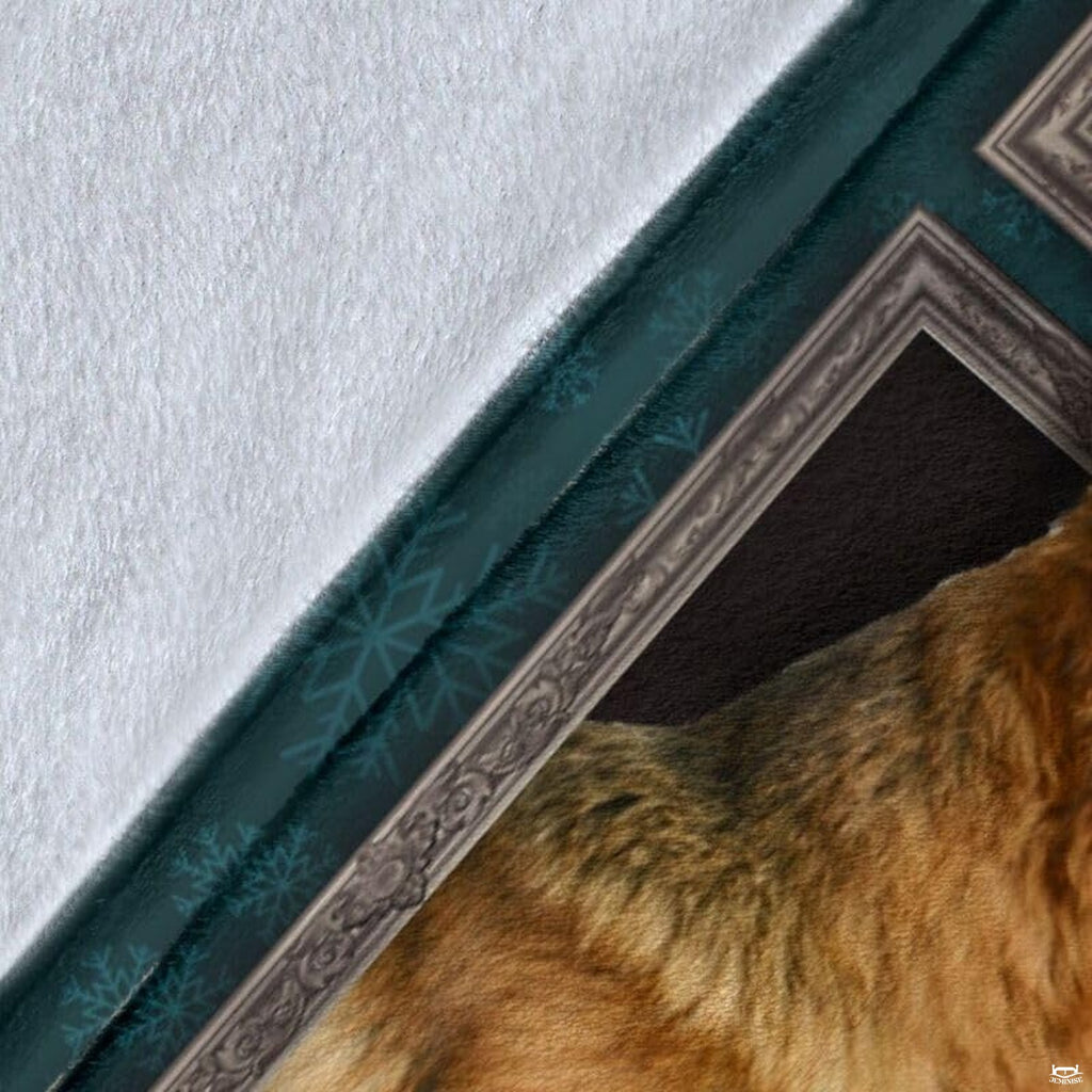 Animal fleece throw showing German Shepherd portraits with crisp white reverse.