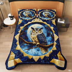 Owl Patchwork Pattern Quilt Set, Animals Quilt Set Style, Owl Nights Patchwork Bedding Bedspread, Owls Bedding Full Queen King Size for Bedroom