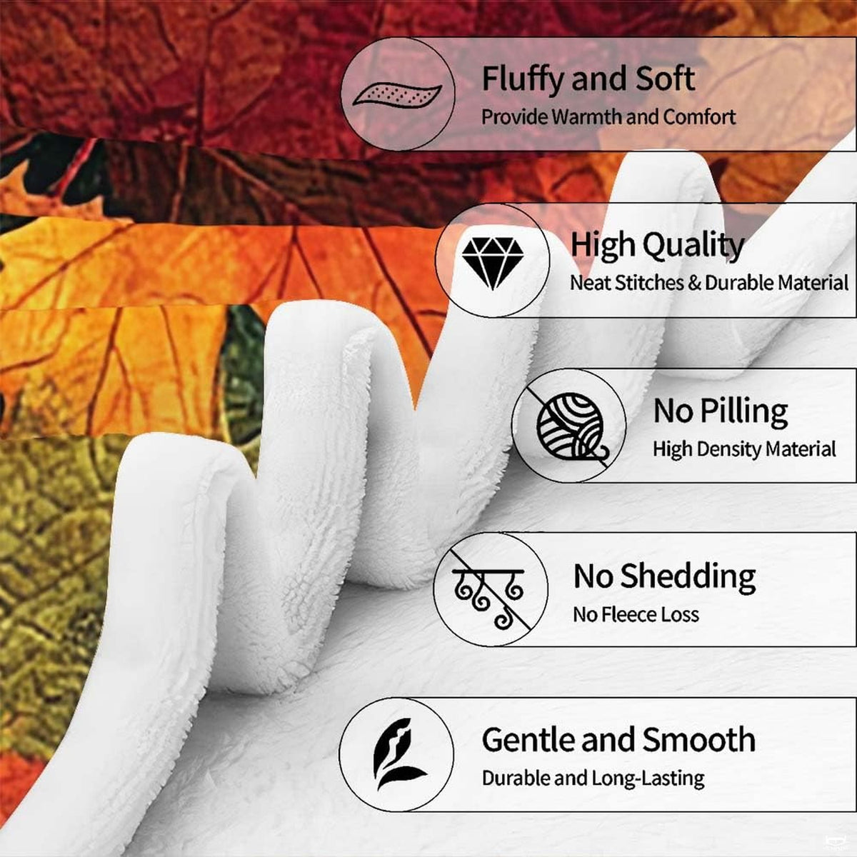 Overhead flat view of autumn maple leaves quilted border throw blanket