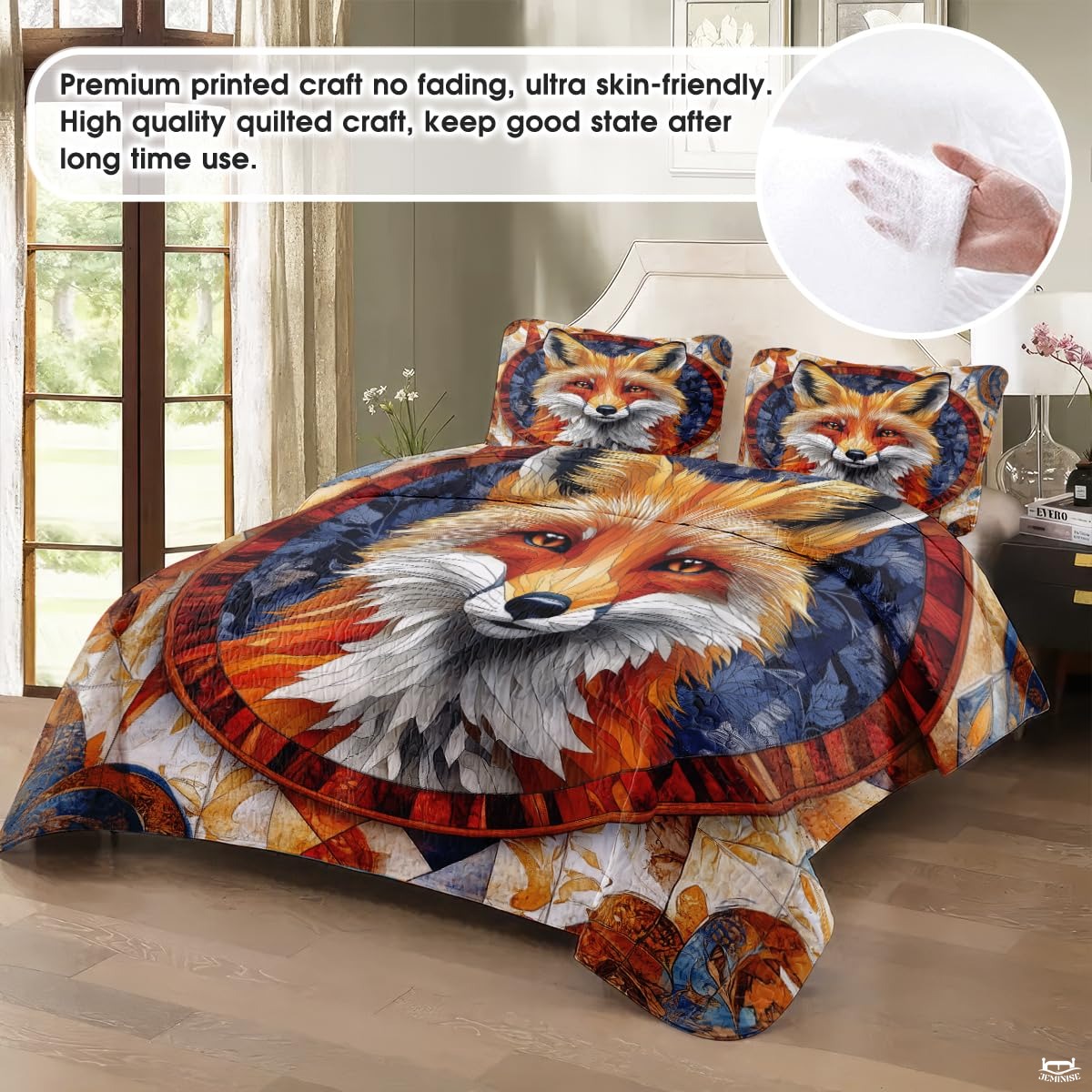 Fox Patchwork Pattern Quilt Set, Animal Quilt Set Patchwork Style, Premium Quilt Pattern Bedspread for Mom Daughter, Fox Bedding Quilt (Full/Throw/Queen/King/Twin Size)