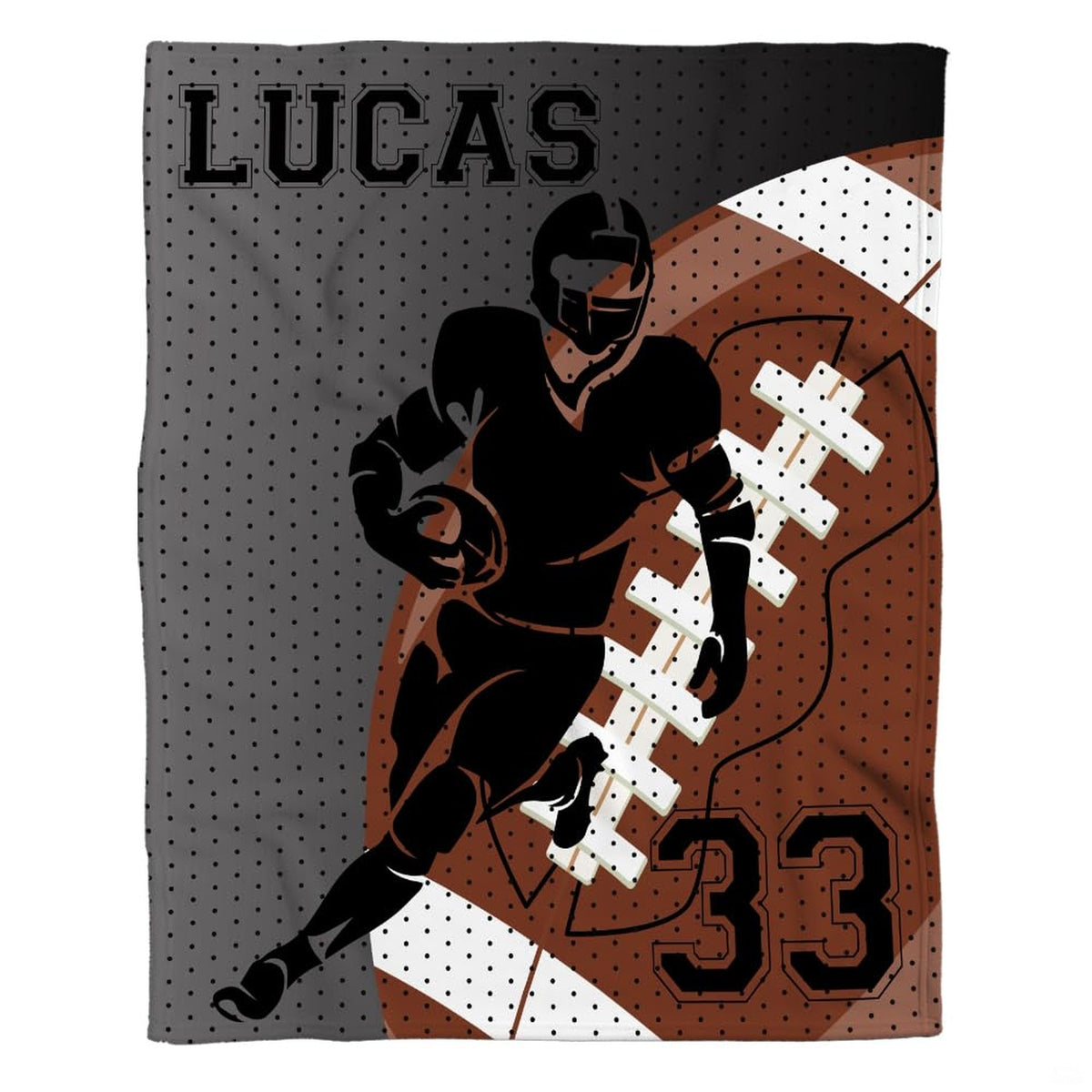 Detailed view of football themed bedroom accessories showcasing textured laces and jersey mesh artwork.