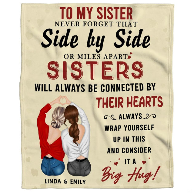 Product flat display showing sibling love quote illustration with two sisters seen from behind.
