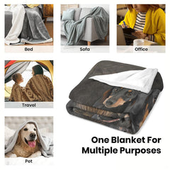 Close view of folded edge finish on Rottweiler dog blanket