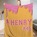 Ice cream baseball bedding set showcasing waffle cone backdrop, pink frosting drips, and batter silhouette.