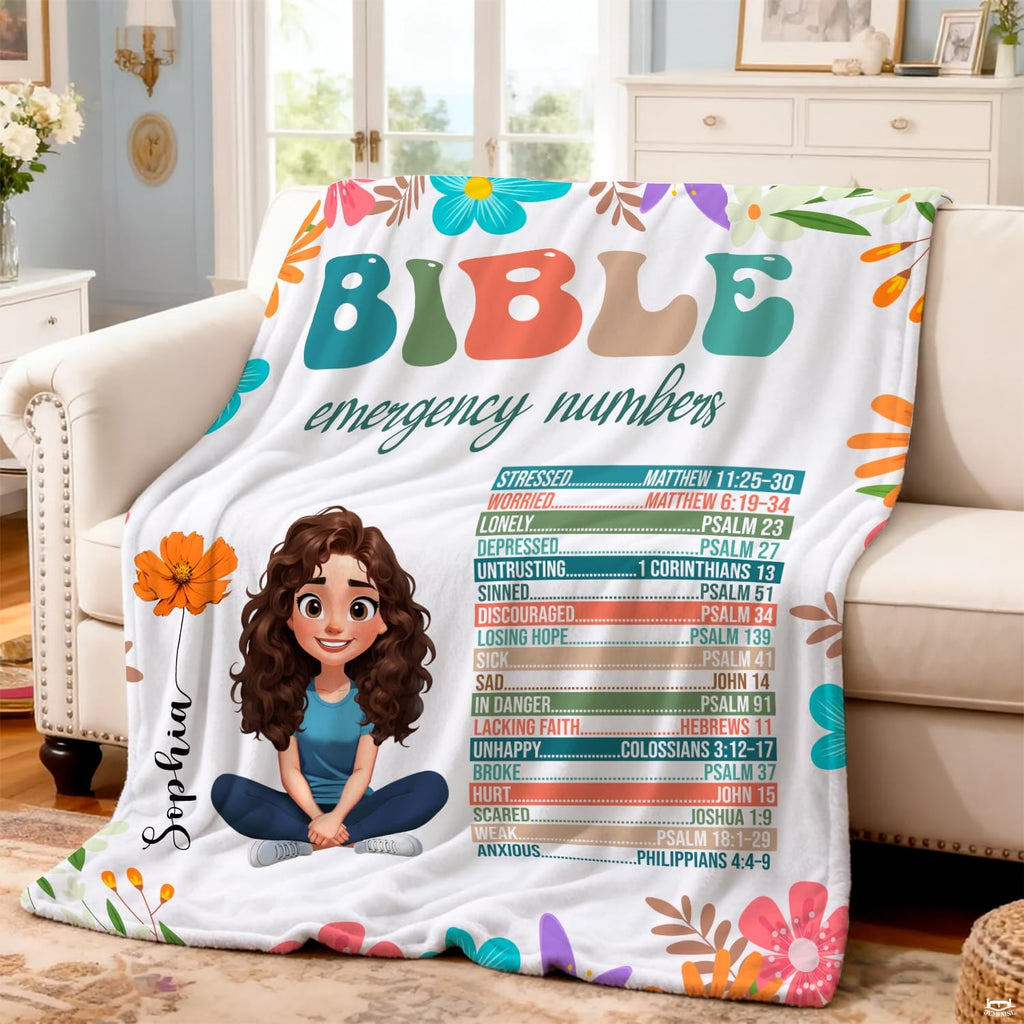 Custom Christian girl Bible emergency numbers Blanket