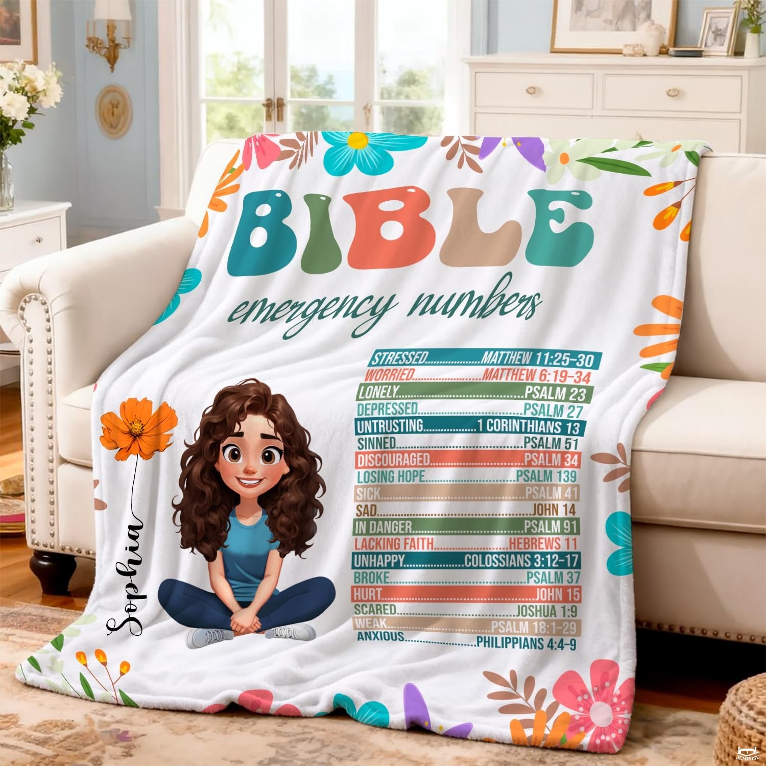 Custom Christian girl Bible emergency numbers Blanket