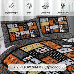 Matching pillow sham detail for Halloween bedding set displaying festive holiday mosaic graphics