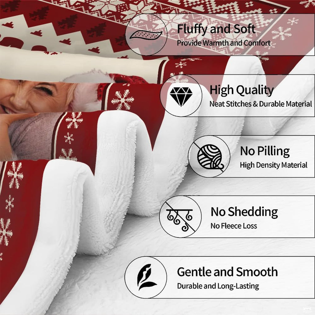 Cranberry Nordic Christmas blanket displayed on living room sofa