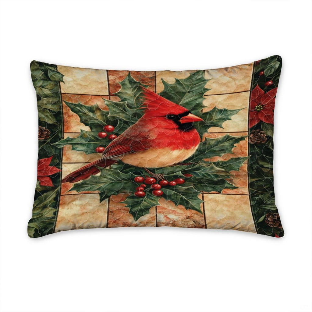 Matching pillowcase detail for cardinal bedding set showing coordinating red songbird and pine branch print