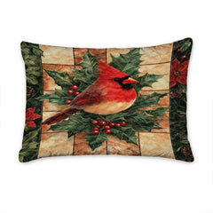 Matching pillowcase detail for cardinal bedding set showing coordinating red songbird and pine branch print