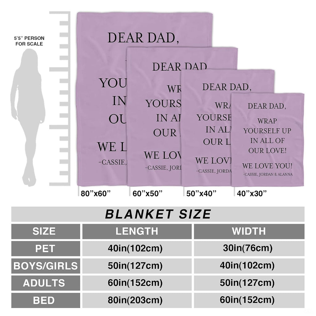 Folded edge view of typographic father tribute blanket
