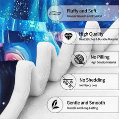 Bedroom decor setting showing luminous cosmic sea creature art under thematic accent evening bedroom ambient lighting.