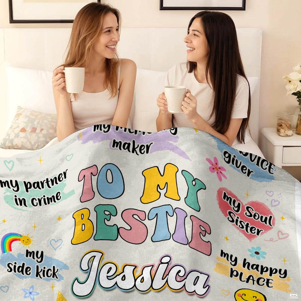 Retro pastel best friend design with bubble typography and colorful friendship doodles, view 2.