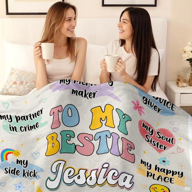 Retro pastel best friend design with bubble typography and colorful friendship doodles, view 2.