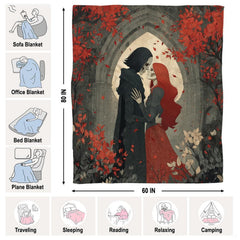 Folded gothic skeleton romance throw blanket styled on an armchair