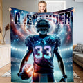 Cosmic galaxy football player with nebula constellation patterns under stadium lights, view 1.