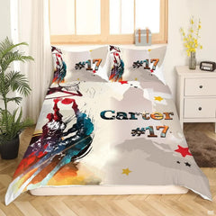 Coordinated pillow sham showcasing watercolor basketball player artwork from the sports bedding set