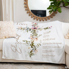 Personalized Floral Cross Personalized Text Blanket, Lightweight