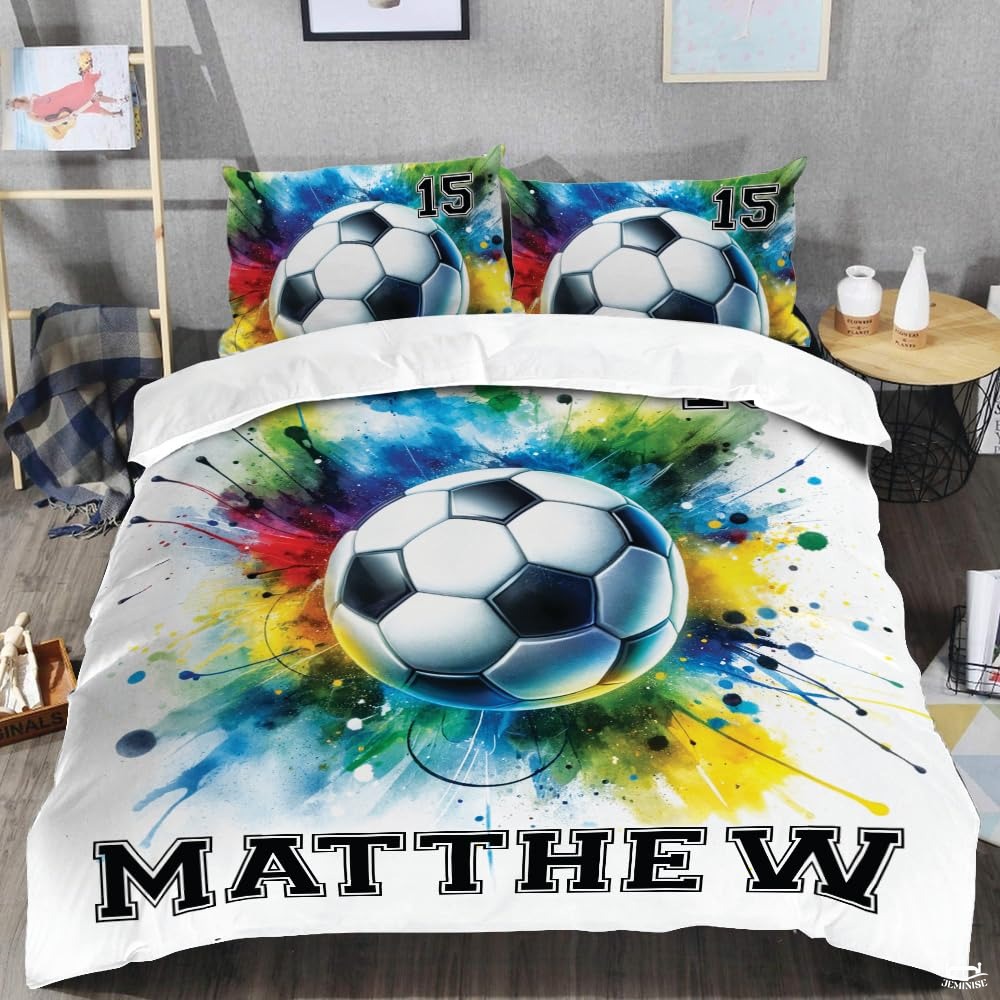 Custom Soccer Player Paint Splatter Comforter Set, Machine Washable