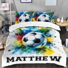 Custom Soccer Player Paint Splatter Comforter Set, Machine Washable