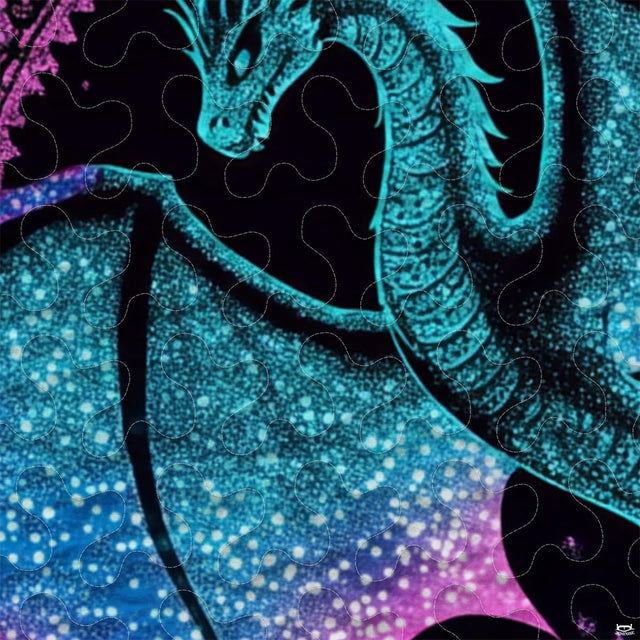 Close-up of turquoise dragon scales and star-speckled blue purple wing