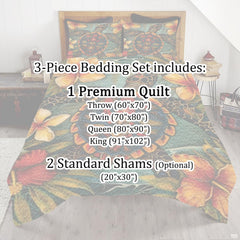 Full bedroom display of island hibiscus sea turtle tribal bedding styled with coastal room decor