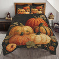 Rustic autumn pumpkin bedding set showcasing colorful harvest squash on charcoal grey.