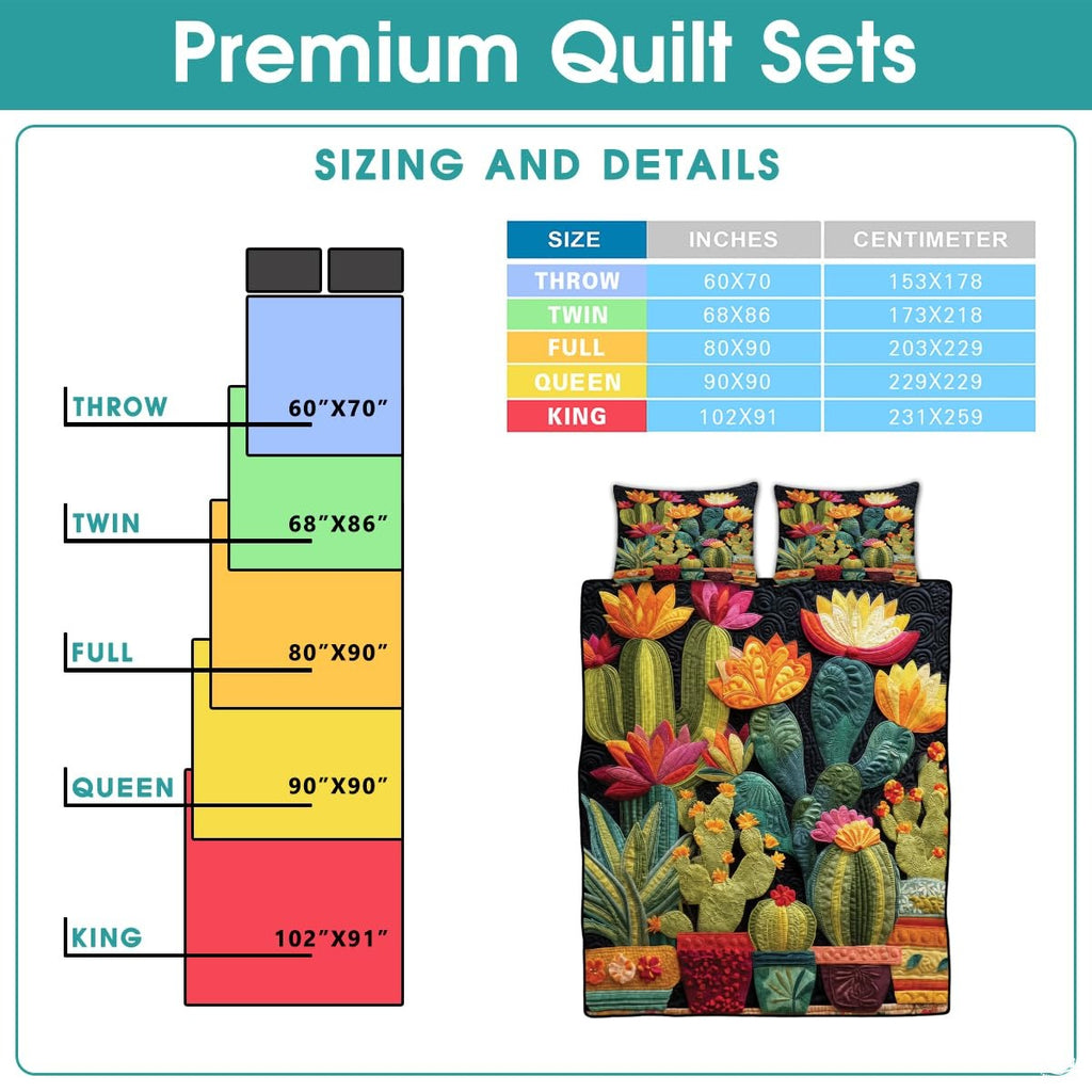 Personalized Flowering Cactus & Succulent Garden Quilt Set - Design 5