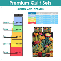 Personalized Flowering Cactus & Succulent Garden Quilt Set - Design 5
