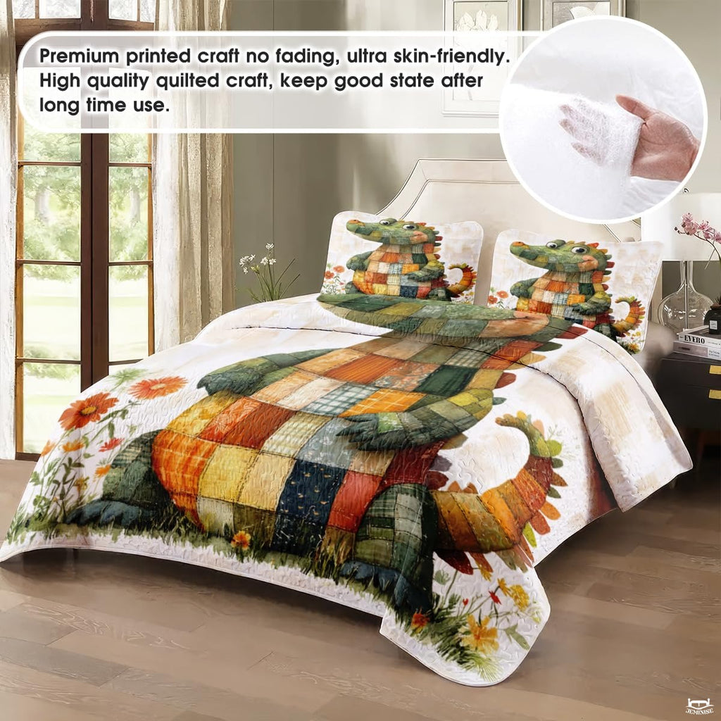 Crocodile Patchwork Printed Quilts, Animal Patchwork Bedding - Crocodile Quilt Bedset Style, Premium Quilts Bedspread, Animals Bedding Blanket Gift