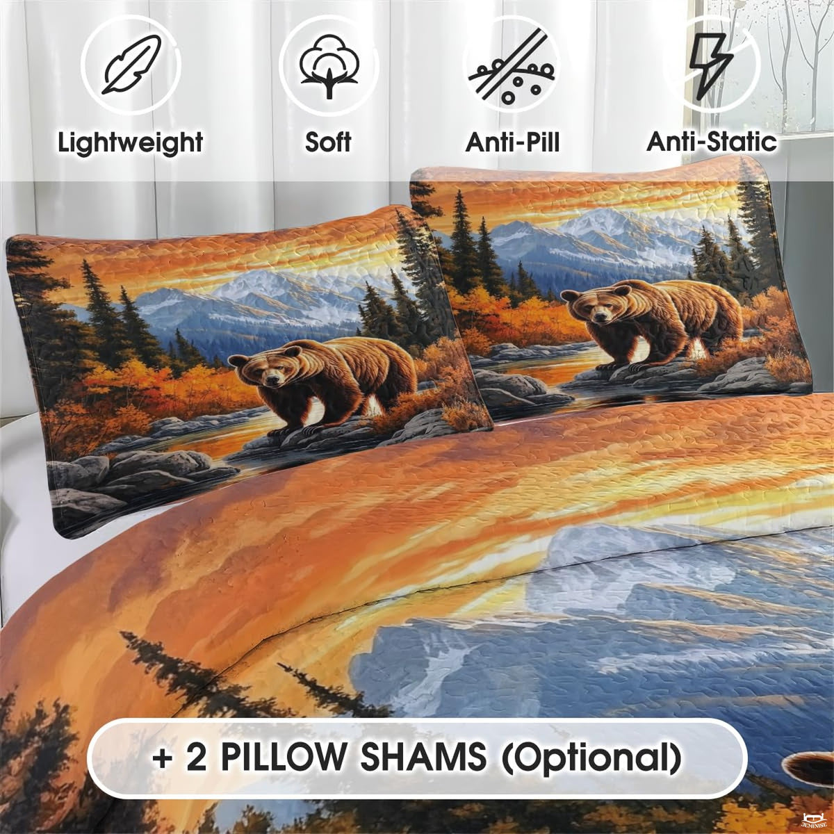 Matching pillowcase detail for woodland bedding set featuring coordinating bear family motifs
