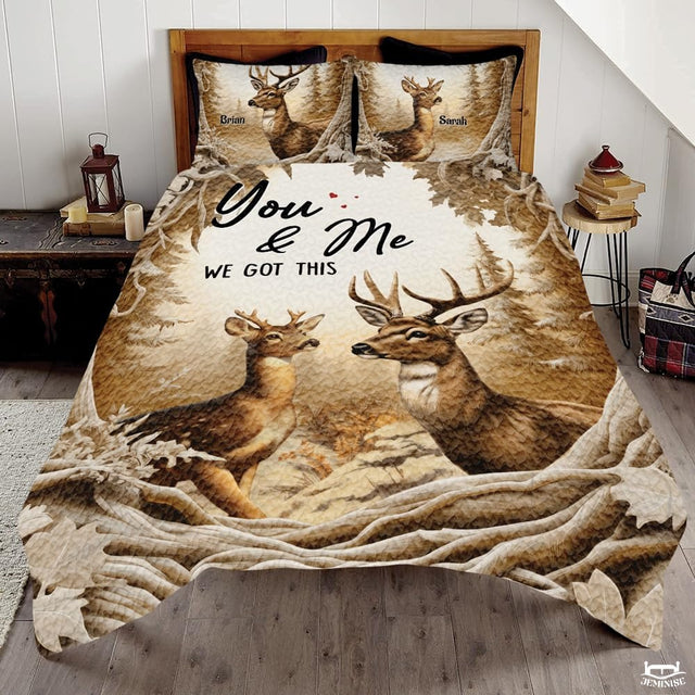 Personalized Wildlife Deer Couple in Forest Clearing Comforter with Buck